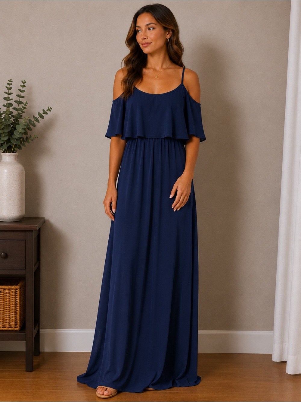 Show Me Your MuMu Navy Blue Cold-Shoulder Ruffle Maxi Dress
